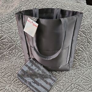 Elegant Black Tote Bag with Matching Pouch